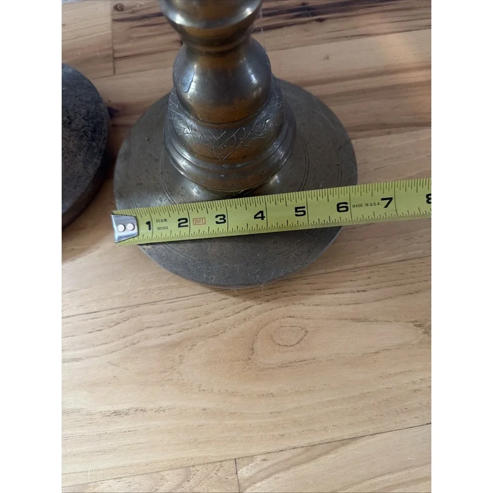 Pair Of Brass Floor Candle Holder Etched Church Pilar Candlestick Wedding ES0026